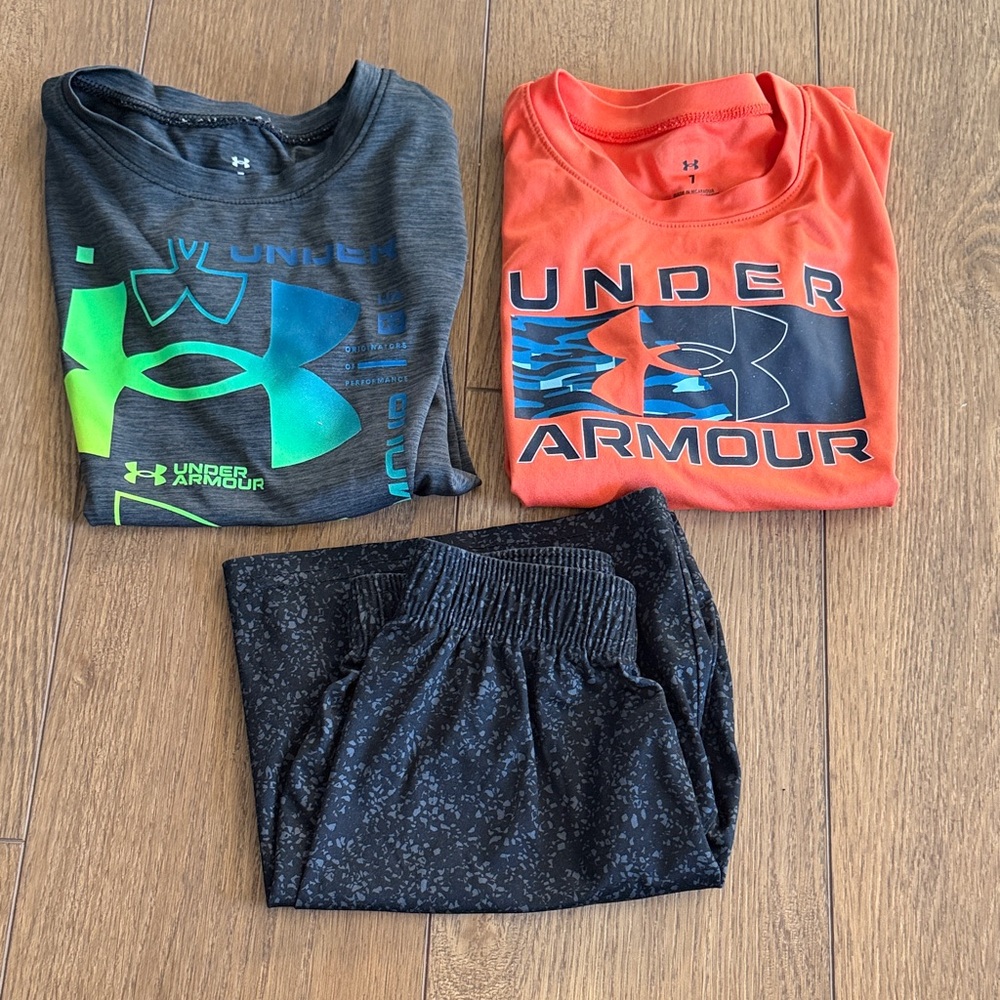 Under Armour Orange and Gray Kids' T-Shirt Set with Black Shorts
